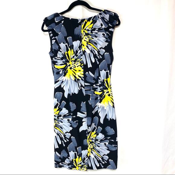Adrianna Papell Black & Yellow Floral Side Twist Jersey Dress Size 6 - Picture 2 of 8